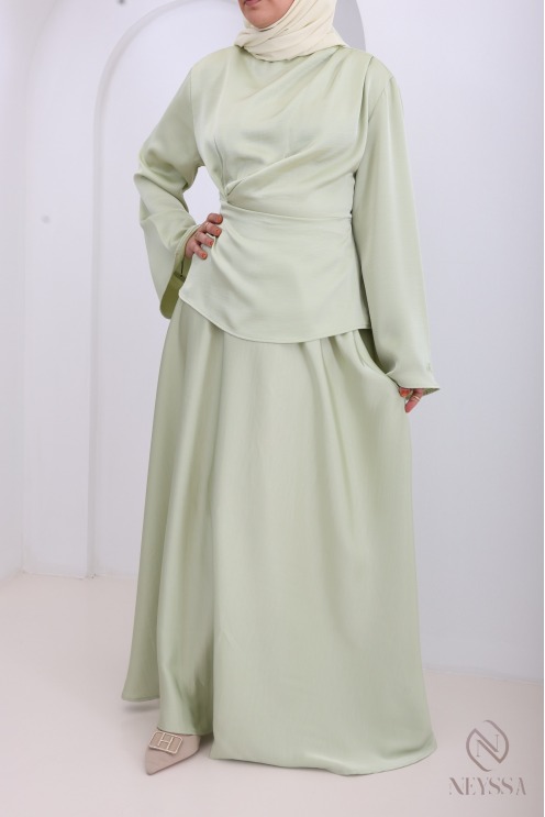 Ensemble 2 pièces jupe longue vert pour cérémonie