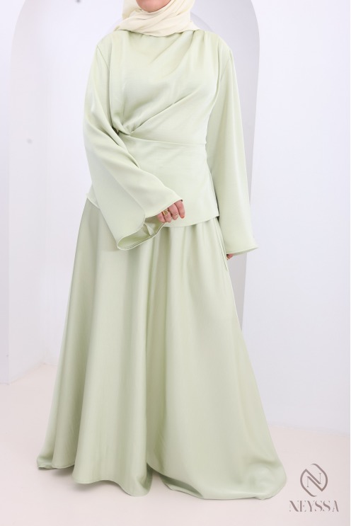 Ensemble 2 pièces jupe longue vert pour cérémonie