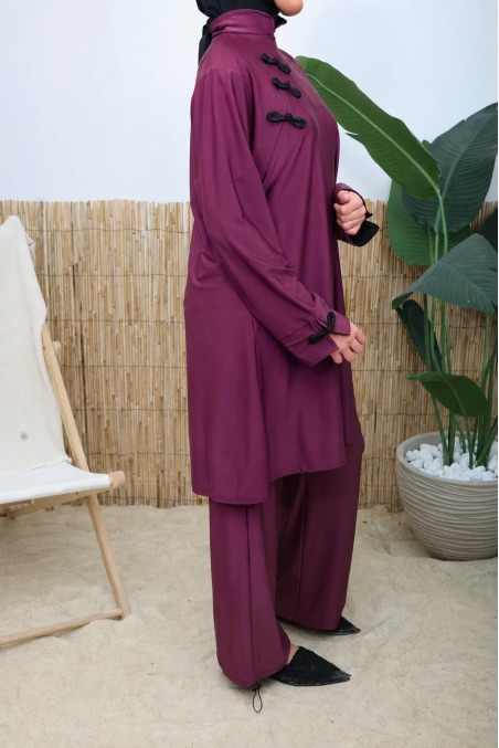 Burkini style japonais cagoule, tunique longue, palazzo femme