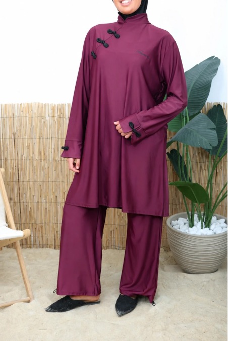 Japanese-style burkini with hood, long tunic, women's palazzo pants