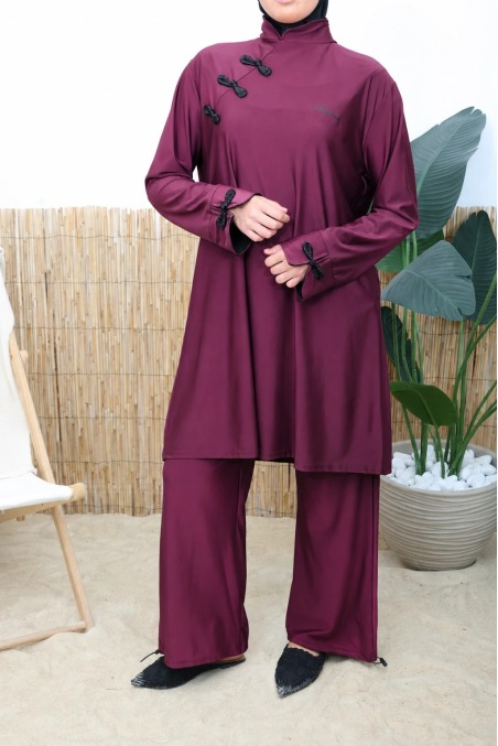 Japanese-style burkini with hood, long tunic, women's palazzo pants