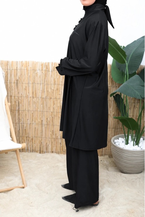 Neyssa Black Japanese-Style Burkini, Water-Repellent