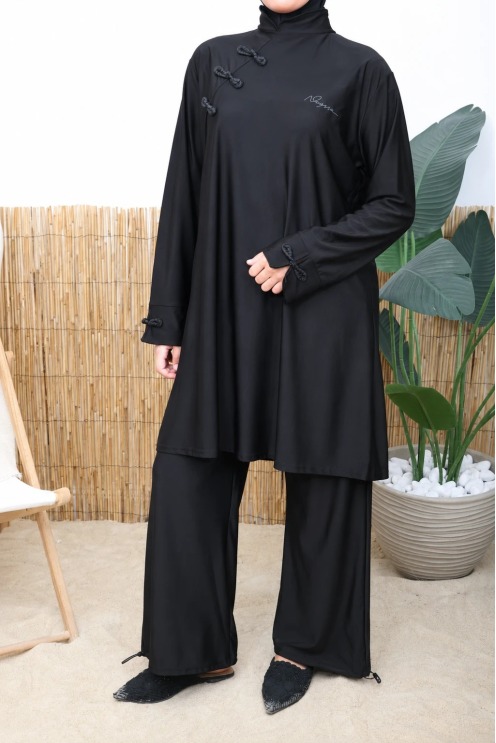 Neyssa Black Japanese-Style Burkini, Water-Repellent