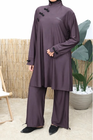 Burkini in Schokoladenbraun, japanischer Kimono-Schnitt, schnell 2