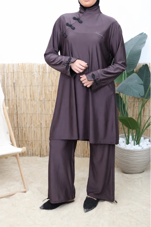 Burkini de bain choco coupe kimono japonais séchage rapide