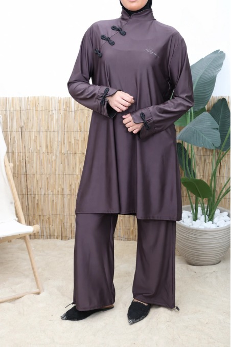 Burkini de bain choco coupe kimono japonais séchage rapide