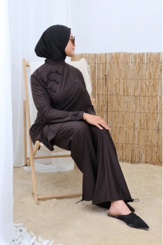 Burkini de bain choco coupe kimono japonais séchage rapide