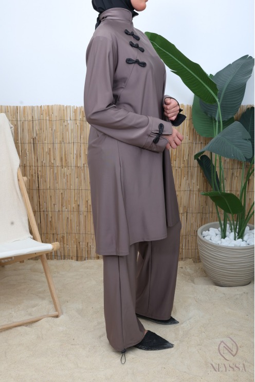 Taupe Japanese Kimono-Style Water-Repellent Burkini