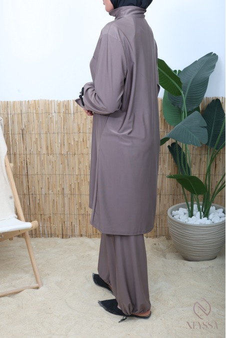 Wasserabweisender Burkini im japanischen Kimono-Stil, taupe