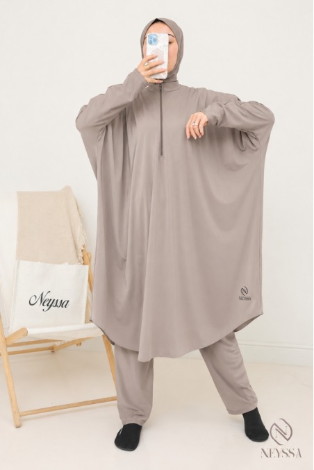 Light Taupe 3-Piece Burkini with Swim Hood