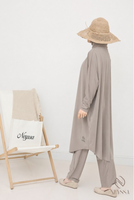 Light Taupe 3-Piece Burkini with Swim Hood