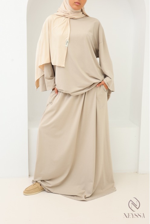 Neyssa Modest Beige Set with Long Skirt for Women
