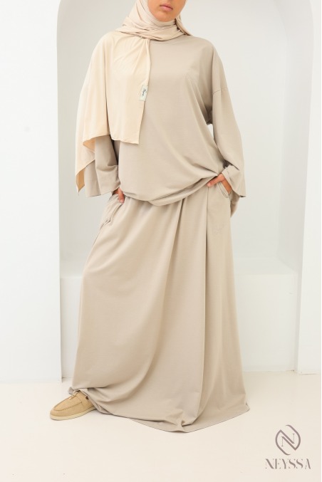 Ensemble Neyssa modeste beige avec jupe longue femme