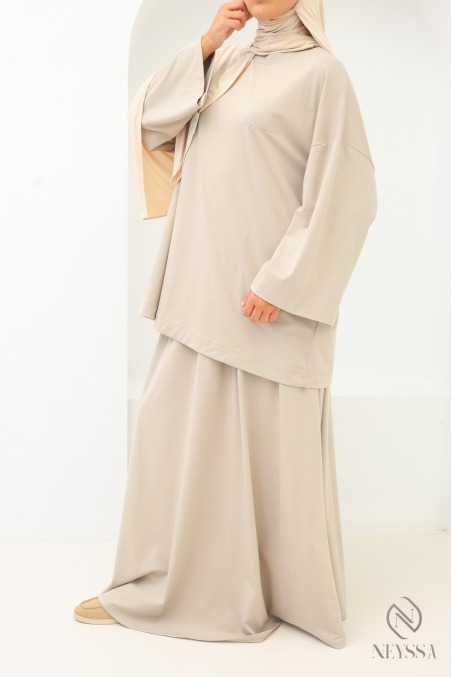 Neyssa Modest Beige Set with Long Skirt for Women