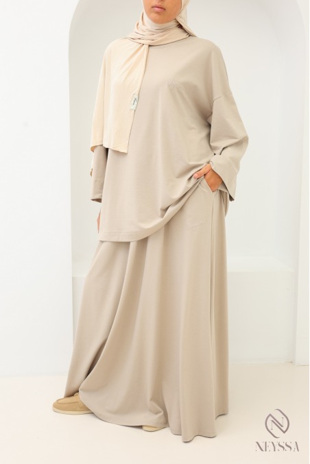 Ensemble Neyssa modeste beige avec jupe longue femme