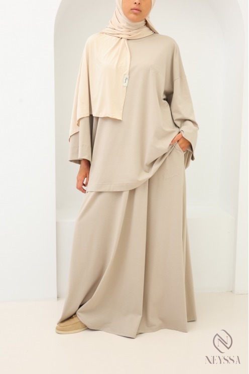 Neyssa Modest Beige Set with Long Skirt for Women