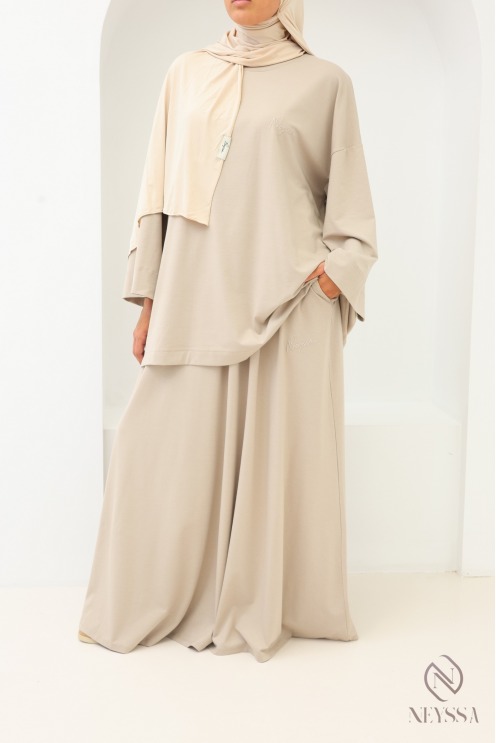Ensemble Neyssa modeste beige avec jupe longue femme