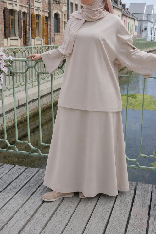 Ensemble Neyssa modeste beige avec jupe longue femme