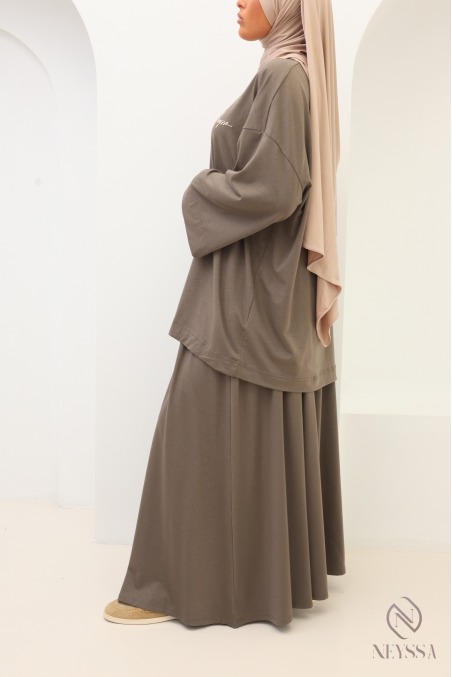 Oversize-Set mit langem Rock für Damen in Greige