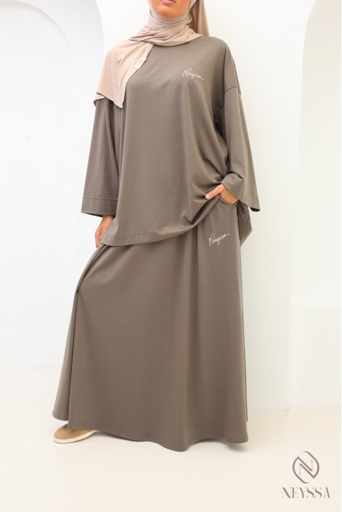 Oversize-Set mit langem Rock für Damen in Greige