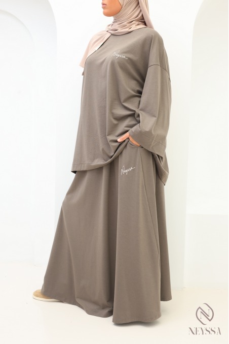 Ensemble oversize avec jupe longue femme greige