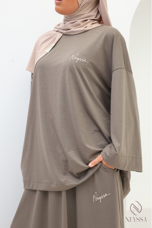 Women's Oversized Set with Long Skirt in Greige
