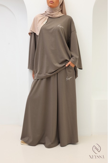 Ensemble oversize avec jupe longue femme greige