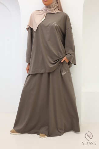 Oversize-Set mit langem Rock für Damen in Greige