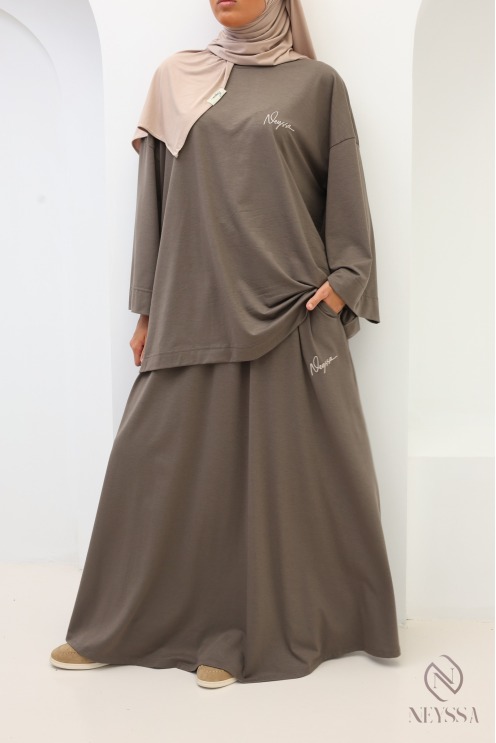 Ensemble oversize avec jupe longue femme greige