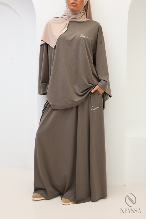 Ensemble oversize avec jupe longue femme greige