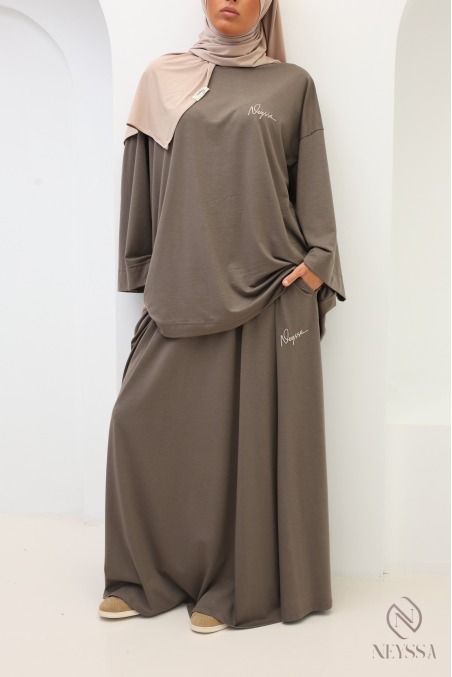 Women's Oversized Set with Long Skirt in Greige