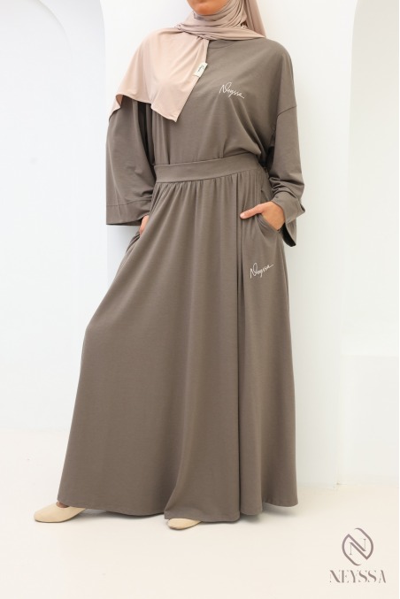 Ensemble oversize avec jupe longue femme greige