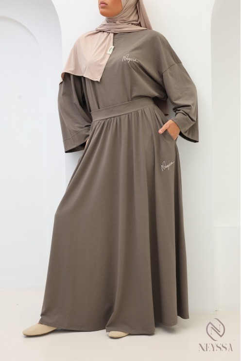 Women's Oversized Set with Long Skirt in Greige