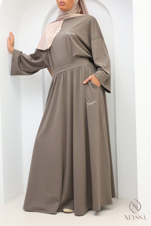 Ensemble oversize avec jupe longue femme greige