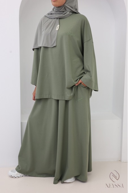 Set aus langem Rock und Oversize-Oberteil aus Baumwollmischgewebe
