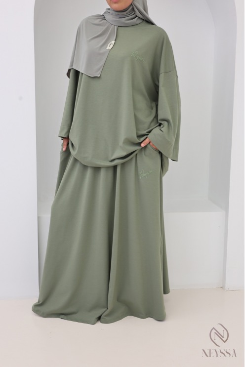 Set aus langem Rock und Oversize-Oberteil aus Baumwollmischgewebe