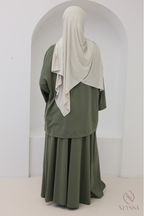 Ensemble jupe longue + haut oversize coton mélangé kaki