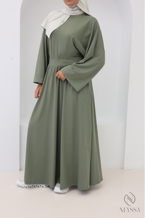 Khaki Cotton-Blend Long Skirt and Oversized Top Set