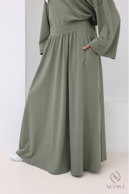 Ensemble jupe longue + haut oversize coton mélangé kaki