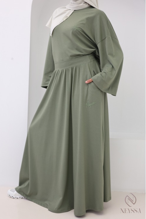 Ensemble jupe longue + haut oversize coton mélangé kaki