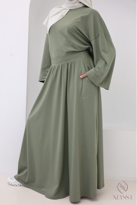 Ensemble jupe longue + haut oversize coton mélangé kaki