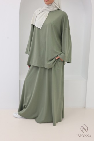 Set aus langem Rock und Oversize-Oberteil aus Baumwollmischgewebe