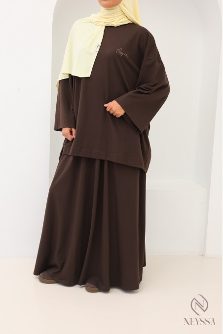 Ensemble femme jupe longue et haut ample marron neyssa