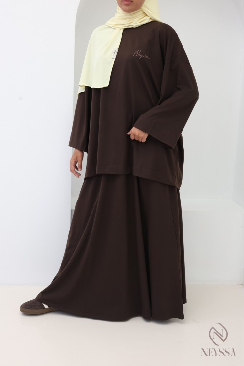 Neyssa Women's Brown Long Skirt and Loose-Fit Top Set