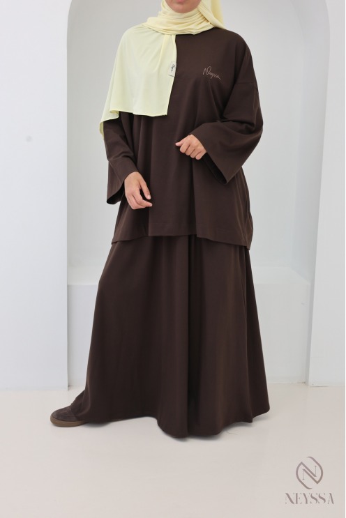 Neyssa Women's Brown Long Skirt and Loose-Fit Top Set