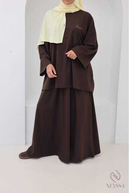 Ensemble femme jupe longue et haut ample marron neyssa