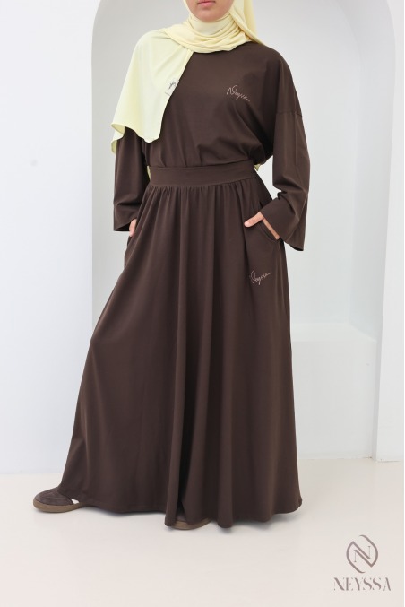 Neyssa Women's Brown Long Skirt and Loose-Fit Top Set