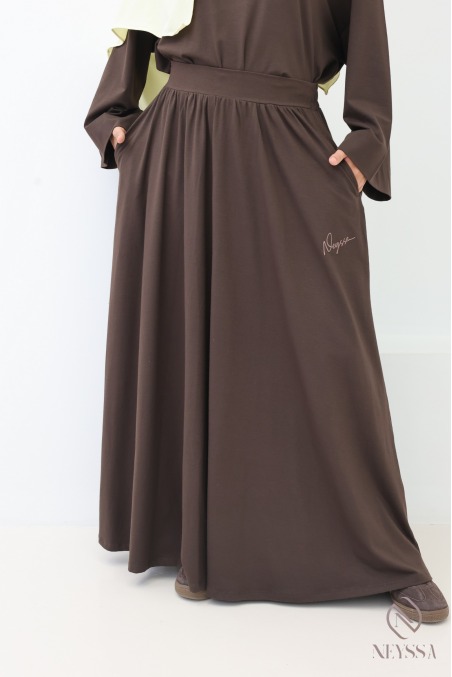 Ensemble femme jupe longue et haut ample marron neyssa