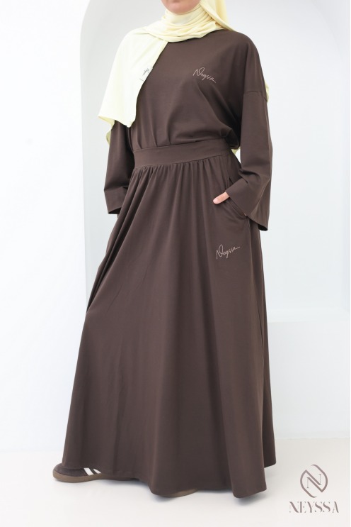 Ensemble femme jupe longue et haut ample marron neyssa