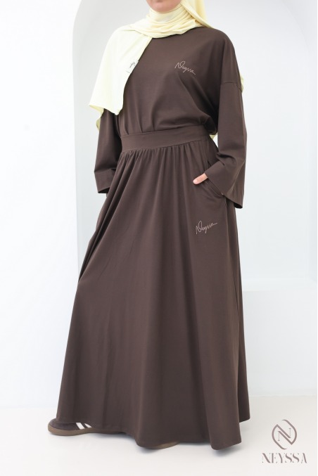 Neyssa Women's Brown Long Skirt and Loose-Fit Top Set